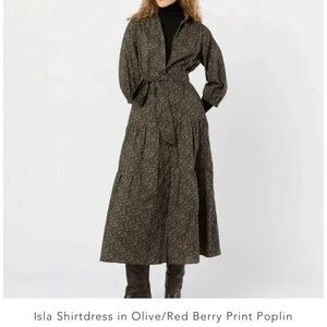 ANN MASHBURN Olive and Red Print Long Sleeve Dress. Size Small. NWT